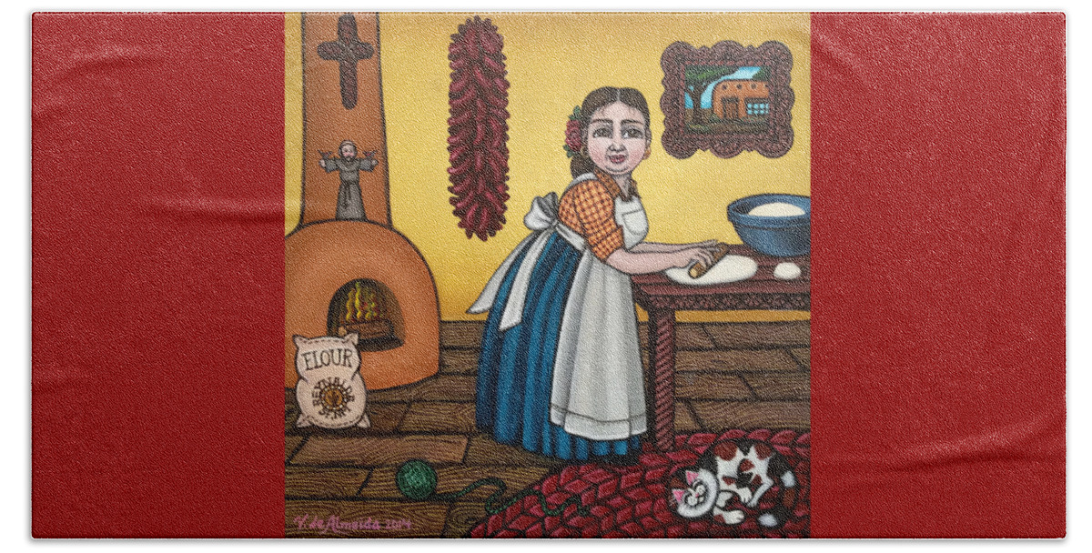 Cook Beach Towel featuring the painting Rosas Kitchen by Victoria De Almeida