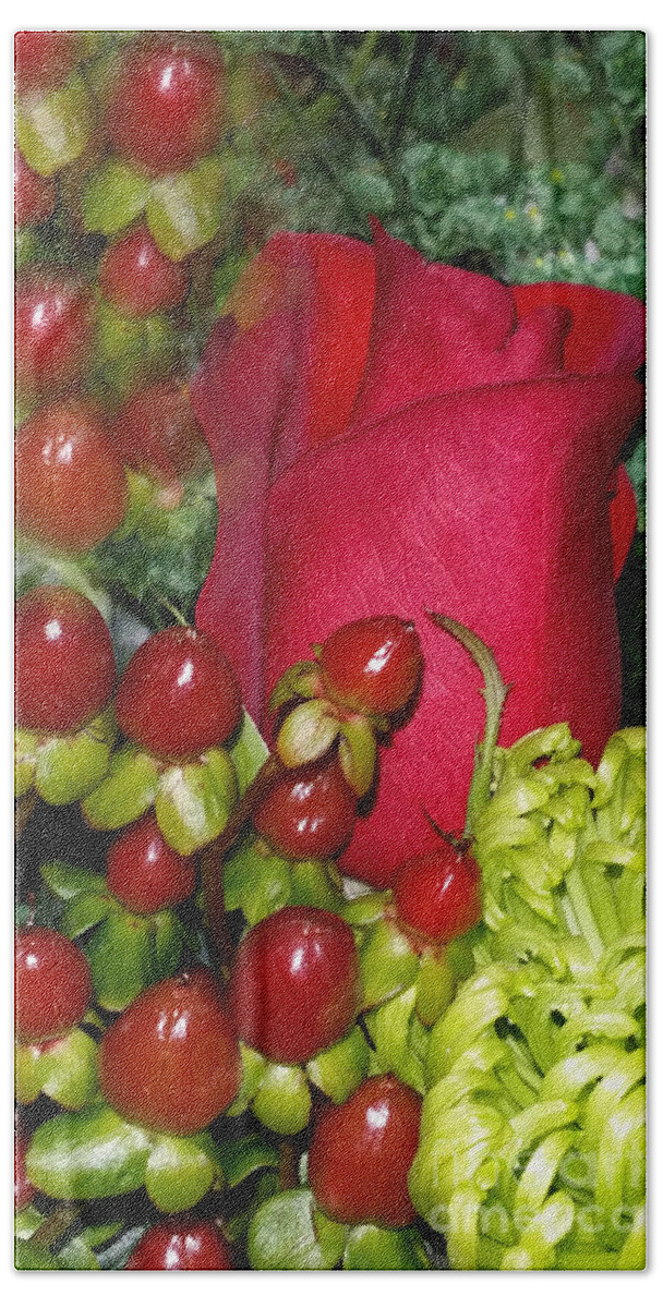 Flower Beach Towel featuring the photograph Rose And Berries by Donna Brown