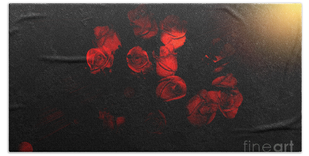 Roses Beach Towel featuring the photograph Roses and Black by Oksana Semenchenko