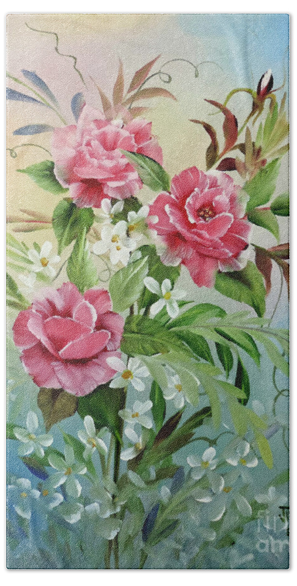 Rose Painting Beach Towel featuring the painting Roses and Daisies by Jimmie Bartlett