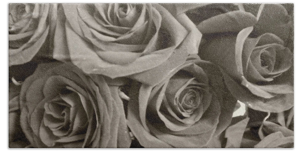 Rose Beach Sheet featuring the photograph Roses On Your Wall Sepia by Joseph Baril