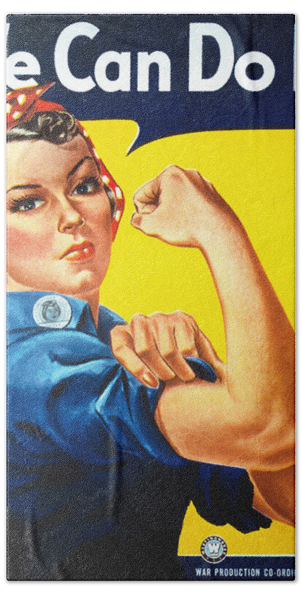 Vintage Poster Beach Towel featuring the digital art Rosie the Riveter by Georgia Clare