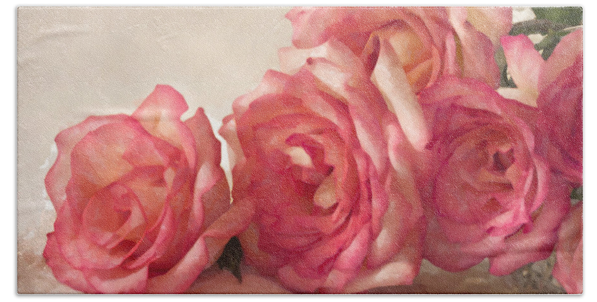 Rose Beach Towel featuring the photograph Rosy Elegance Digital Watercolor by Sandra Foster