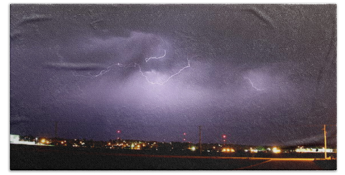 Stormscape Beach Towel featuring the photograph Round 2 More Late Night Servere Nebraska Storms by NebraskaSC