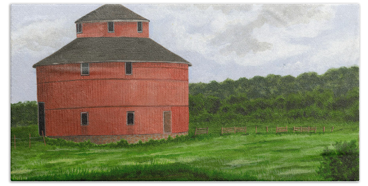 Art Beach Towel featuring the painting Round Barn by Dustin Miller