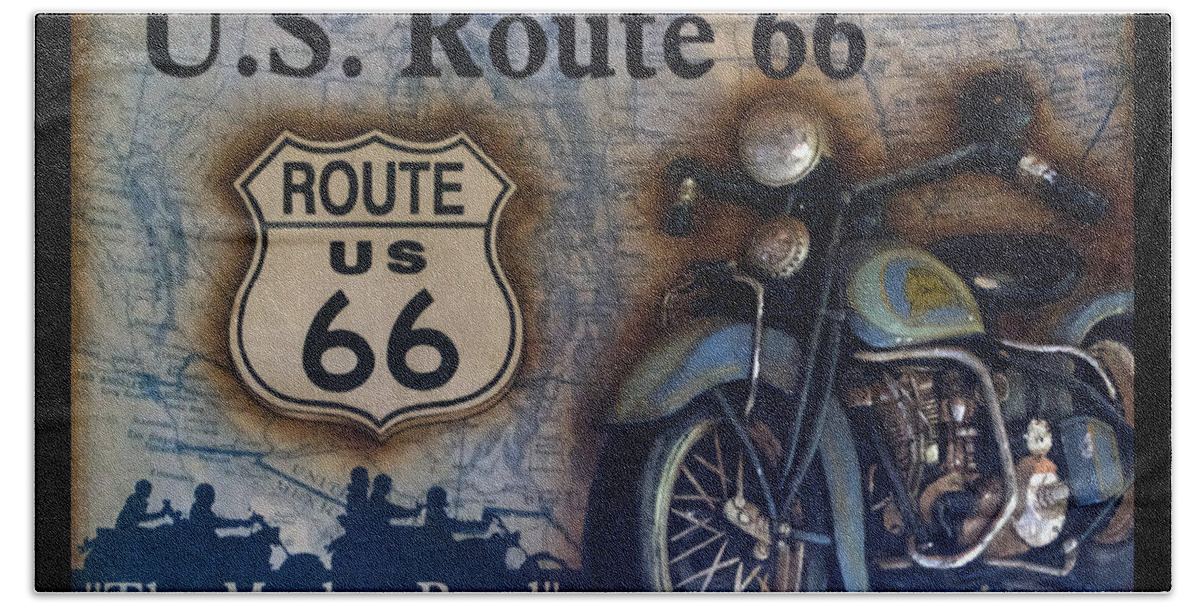 Motorcycle Beach Sheet featuring the photograph Route 66 Odell IL Gas Station Motorcycle Signage by Thomas Woolworth
