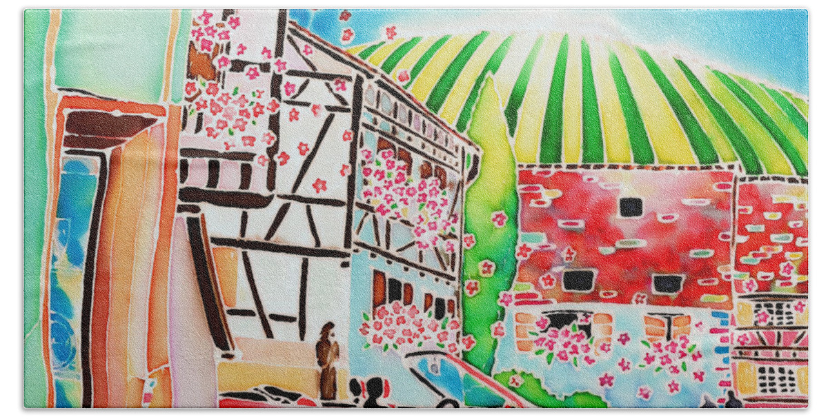Alsace Beach Towel featuring the painting Route des vins by Hisayo OHTA