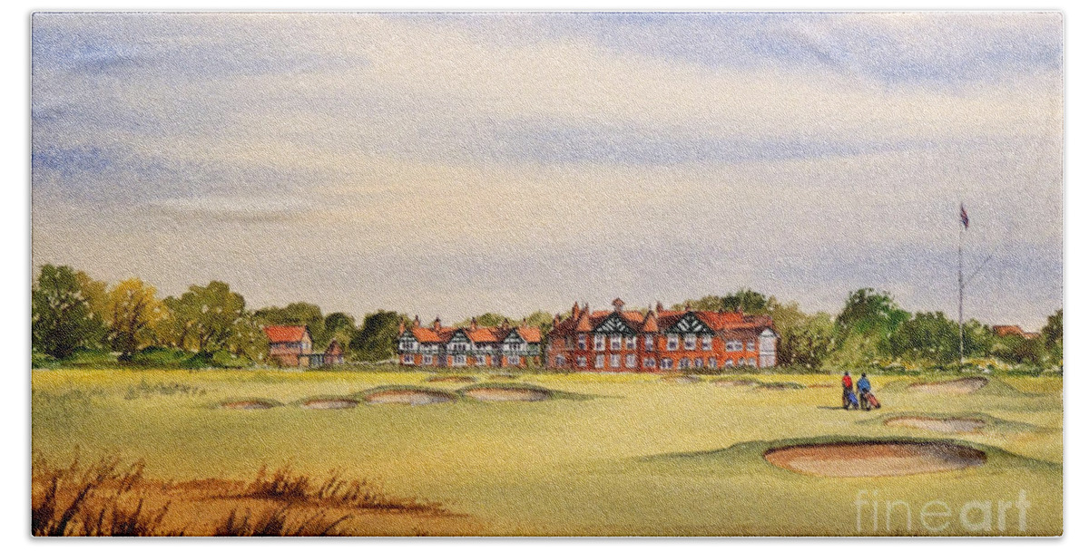Royal Lytham & St Annes Golf Course Beach Towel featuring the painting Royal Lytham and St Annes Golf Course by Bill Holkham