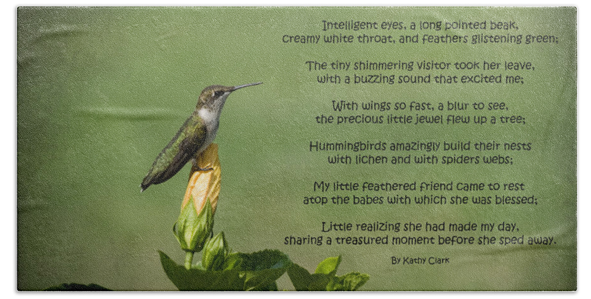 Ruby Throated Beach Sheet featuring the photograph Ruby Throated Hummingbird Moment by Kathy Clark