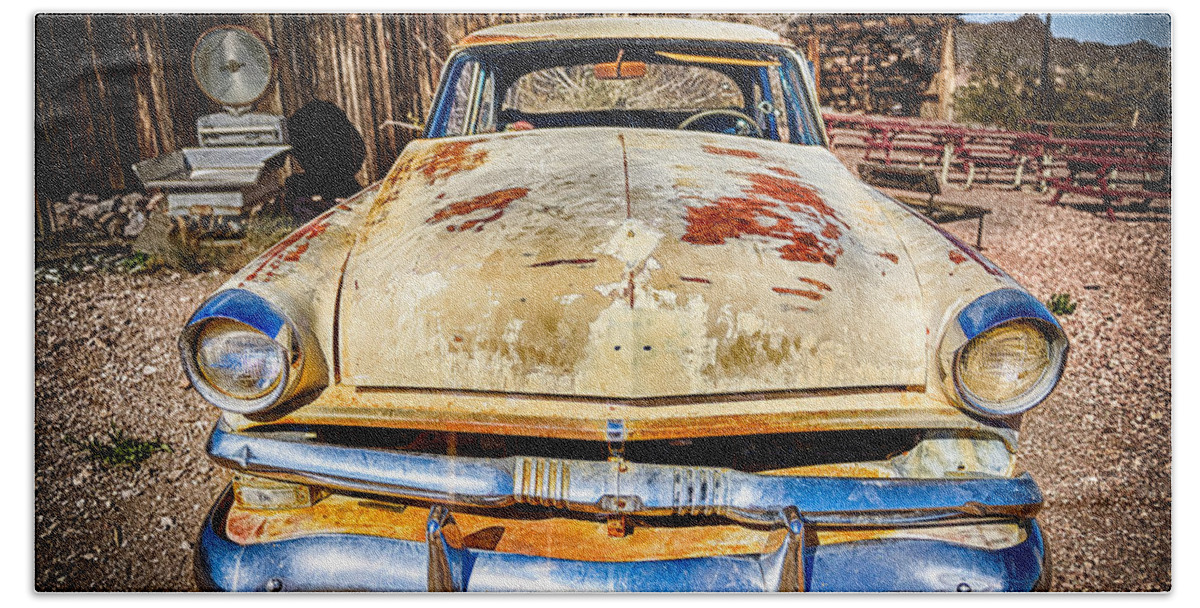 Nelson Beach Towel featuring the photograph Rusted Classics - Lop Sided Smile by Mark Rogers