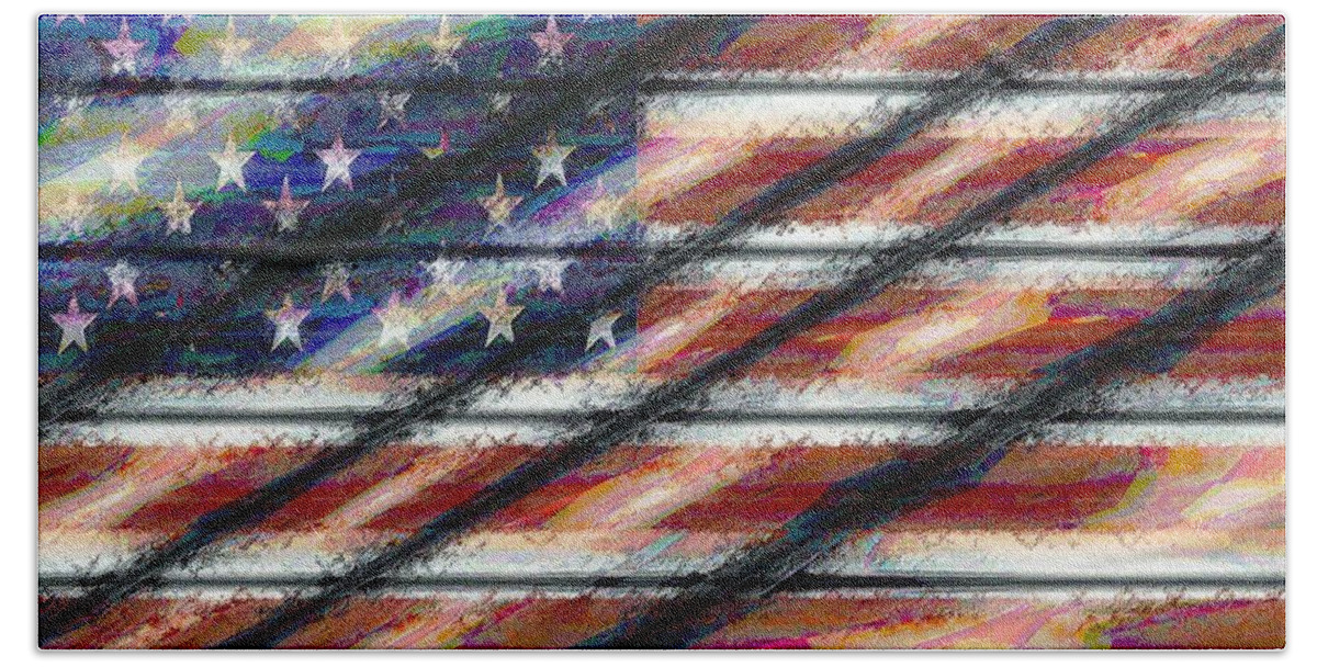 Flag Beach Sheet featuring the digital art Rustic USA by John Madison