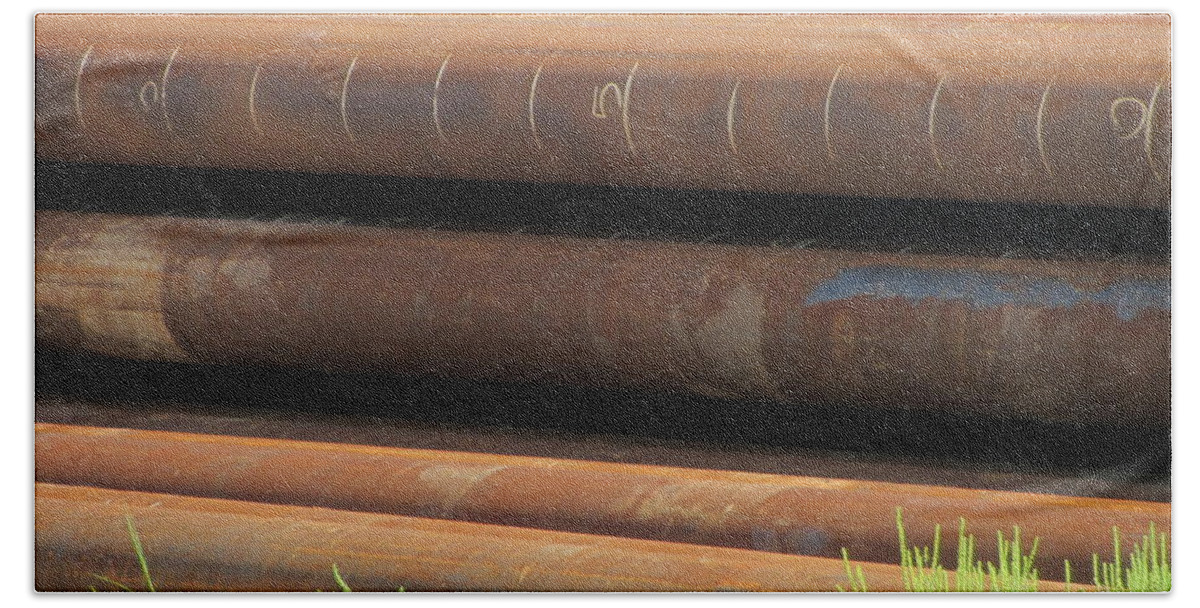 Metal Beach Towel featuring the photograph Rusty Iron Pipes by Anita Burgermeister