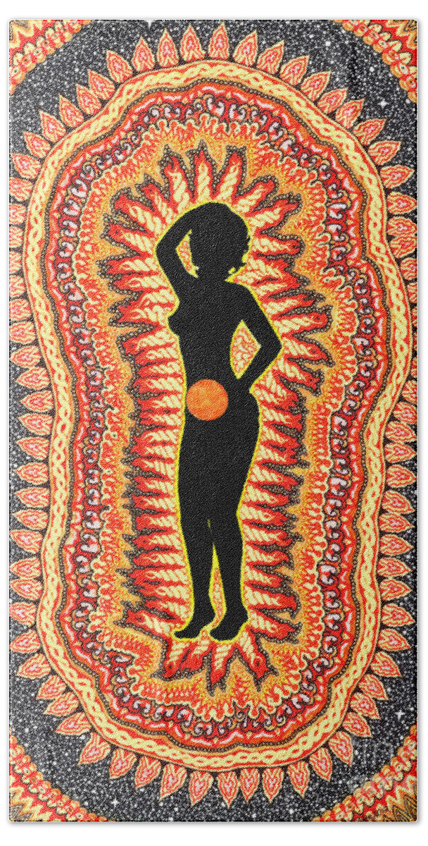 Chakras Beach Towel featuring the drawing Sacral Chakra Swadhisthana by Baruska A Michalcikova