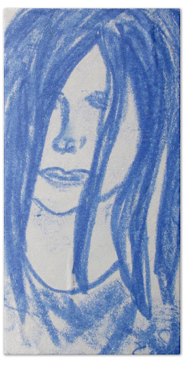Blue Beach Towel featuring the painting Sad Little Girl by Shea Holliman