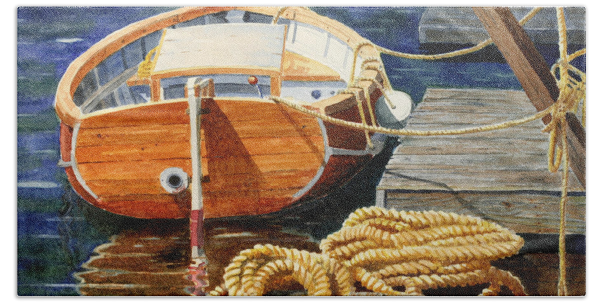Boat Beach Towel featuring the painting Safe Mooring by Roger Rockefeller