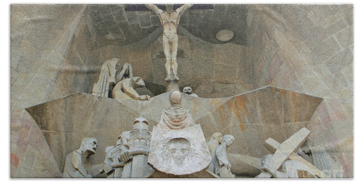 Sagrada Beach Towel featuring the photograph Sagrada Familia Crucifixion by David Birchall