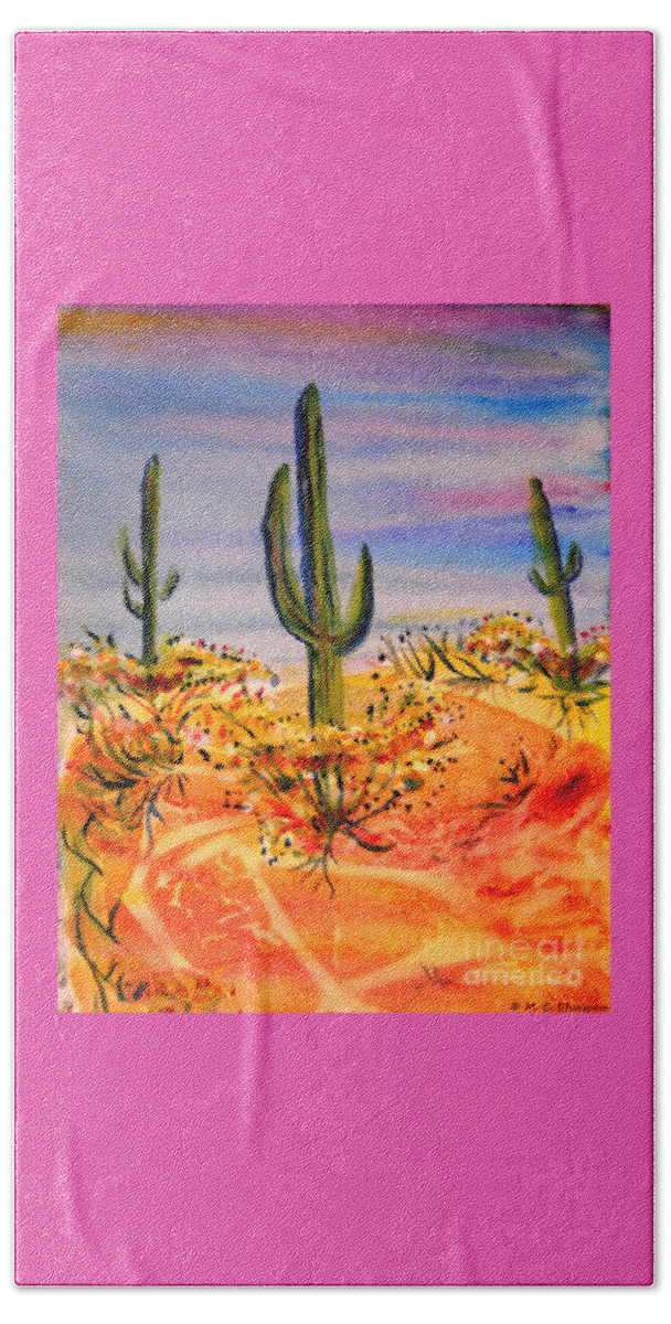 Desert Beach Towel featuring the painting Saguaro Cactus Desert Landscape by M c Sturman