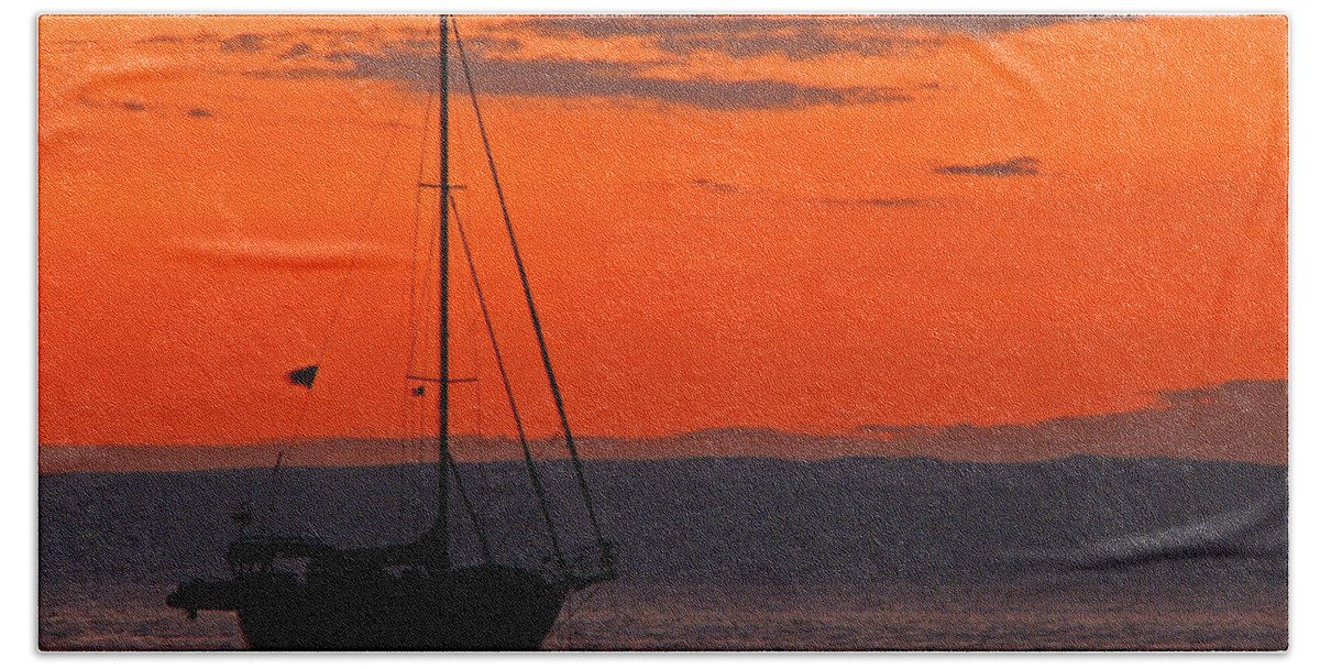 Sail Beach Towel featuring the photograph Sailboat at Sunset by Marcia Socolik