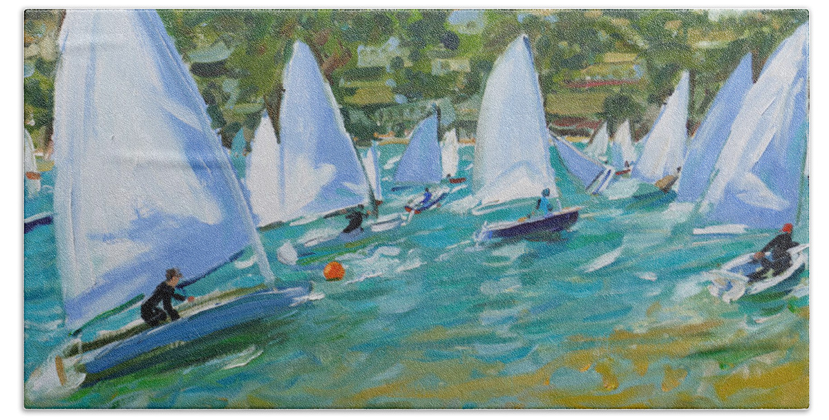 Sailboat Beach Sheet featuring the painting Sailboat Race by Andrew Macara