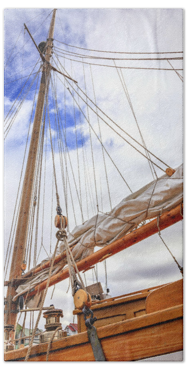 Boat Beach Towel featuring the photograph Sailboat rigging by Alexey Stiop