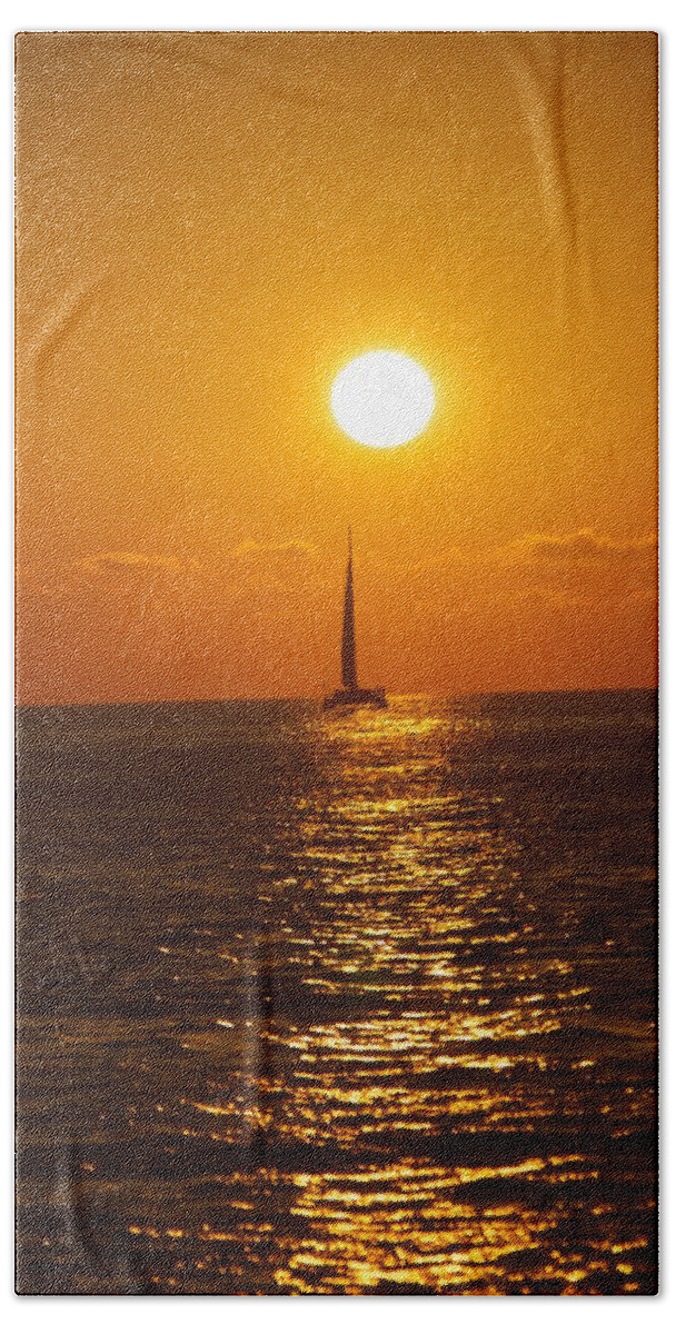 Key West Beach Towel featuring the photograph Sailing at Sunset by Allan Morrison