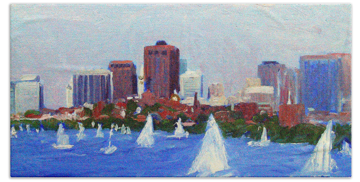 Sailing Beach Towel featuring the painting Sailing on the Charles by Candace Lovely