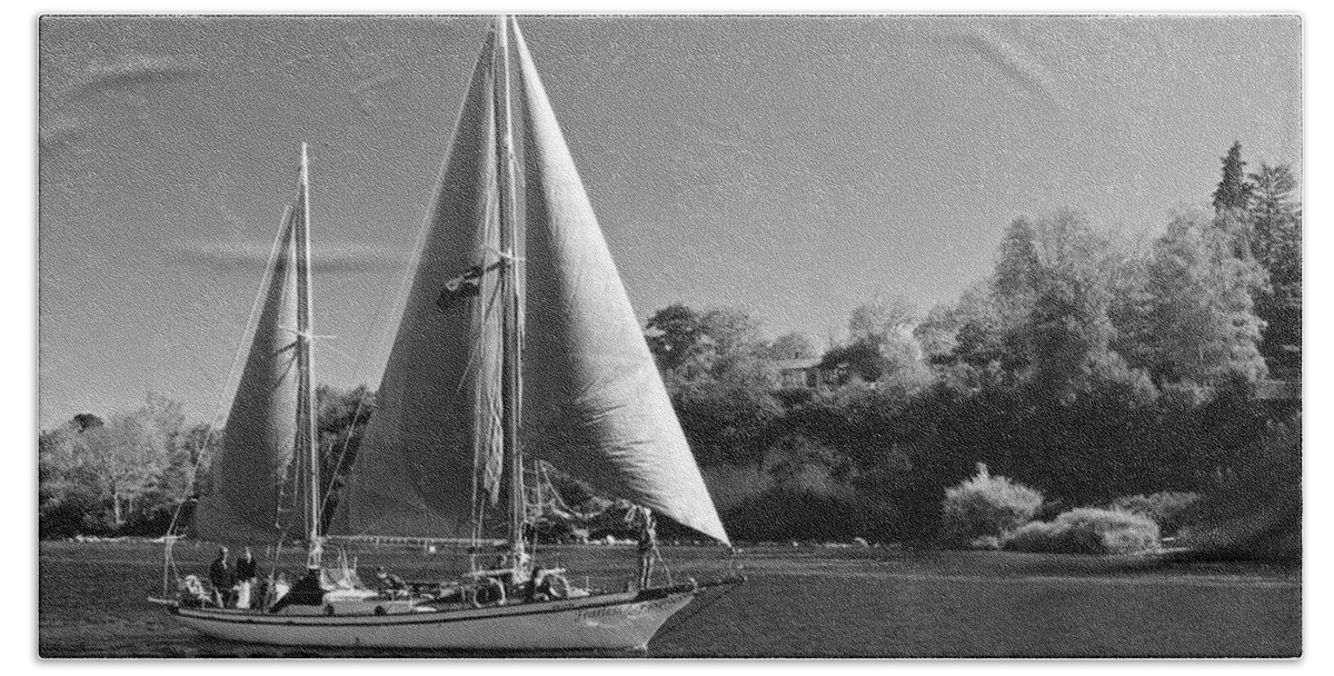 Sailboat Beach Sheet featuring the photograph The Fearless on Lake Taupo by Venetia Featherstone-Witty