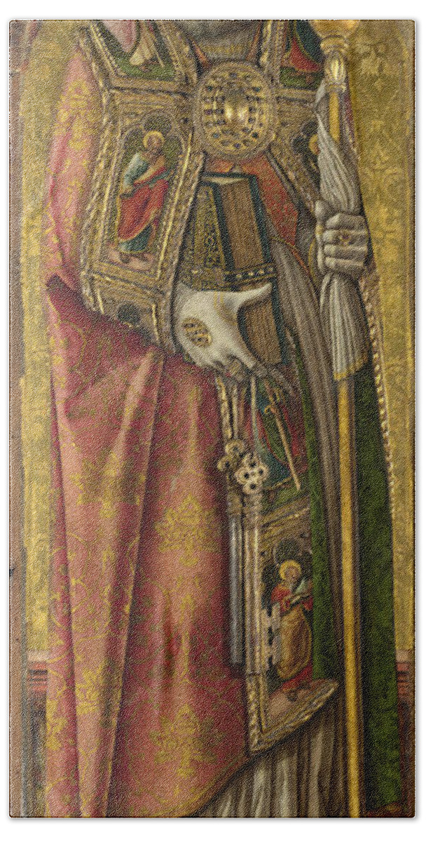 Carlo Crivelli Beach Towel featuring the painting Saint Peter by Carlo Crivelli