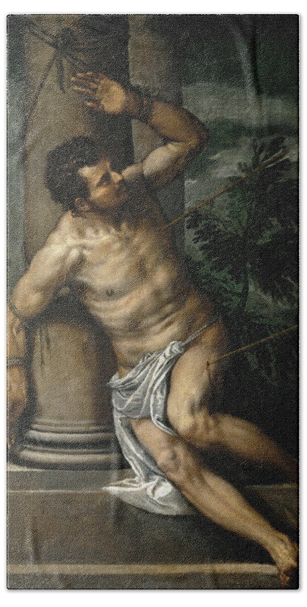 Paolo Veronese Beach Towel featuring the painting Saint Sebastian by Paolo Veronese