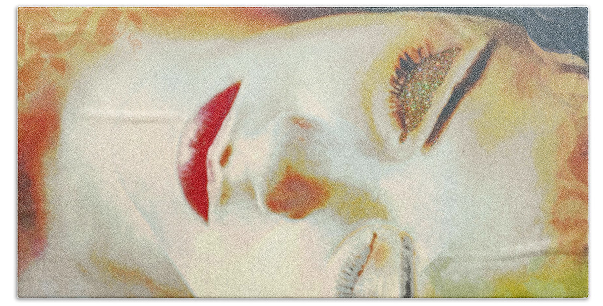 Sleeping Portrait Beach Towel featuring the digital art Sally Sleeps by Kim Prowse