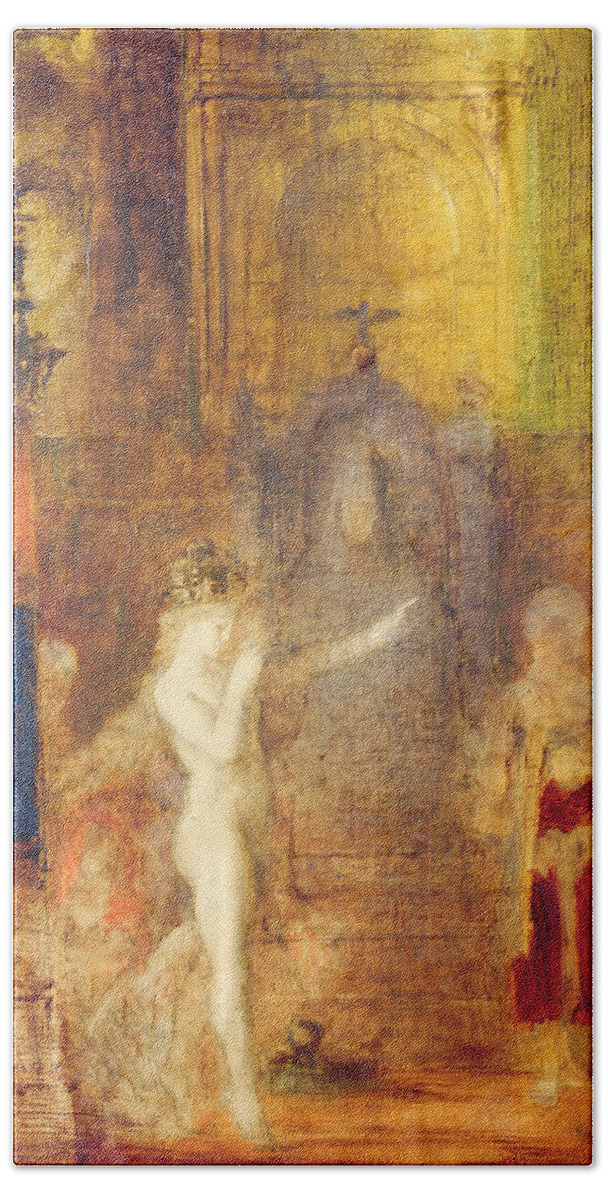 Gustave Moreau Beach Towel featuring the painting Salome dancing before Herod by Gustave Moreau