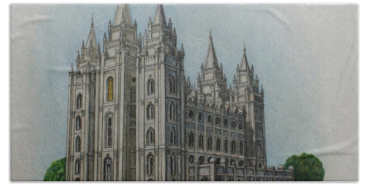 Lds Beach Towel featuring the drawing Salt Lake City Temple I by Christine Jepsen