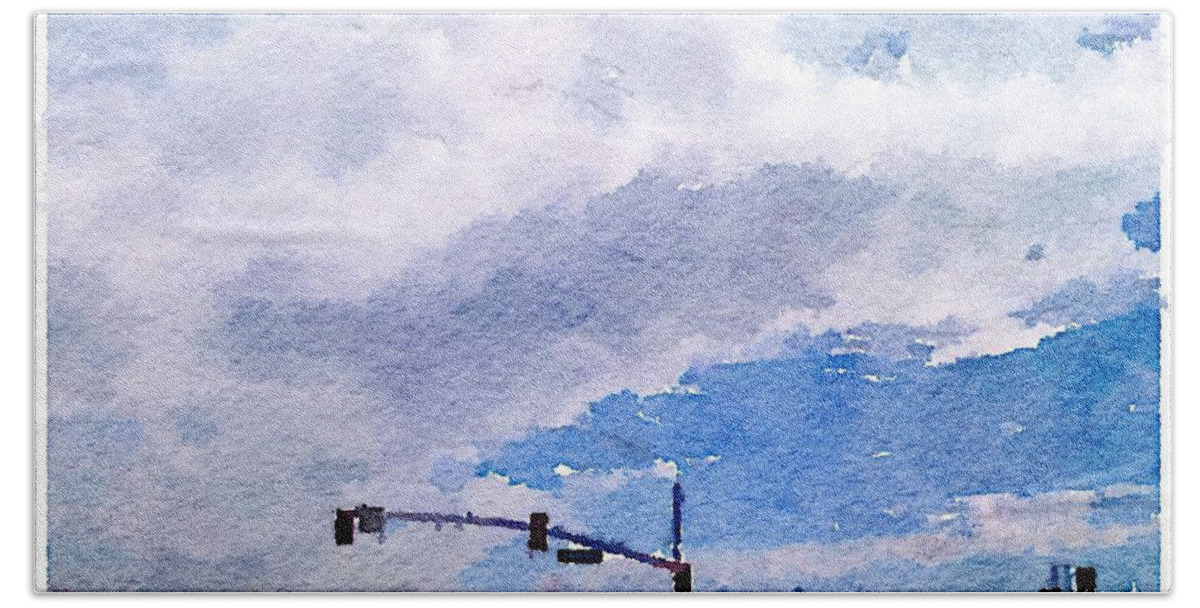 Waterlogue Beach Towel featuring the digital art San Benito Sky by Shannon Grissom