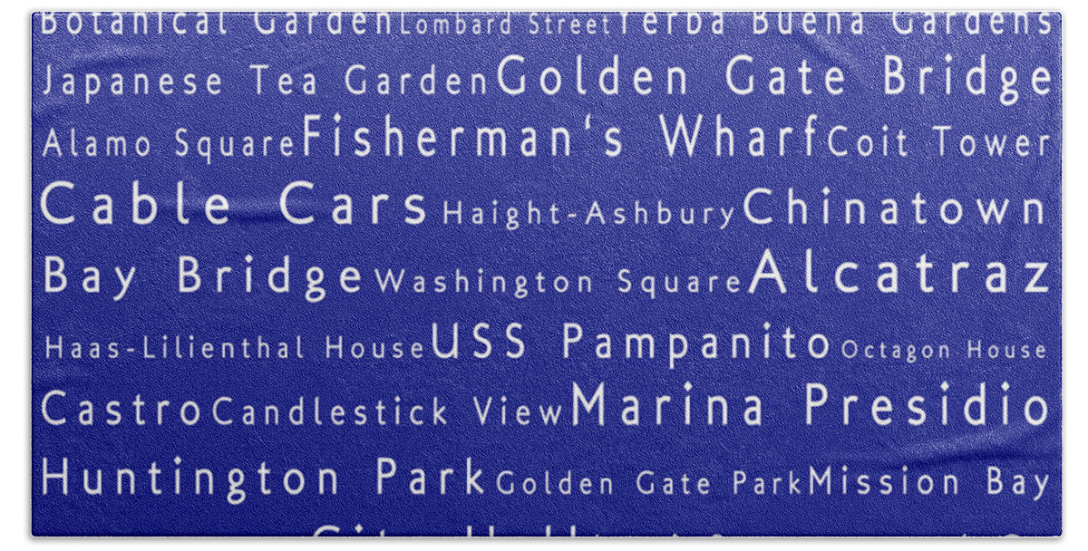 Cities Beach Towel featuring the photograph San Francisco in Words Blue by Sabine Jacobs