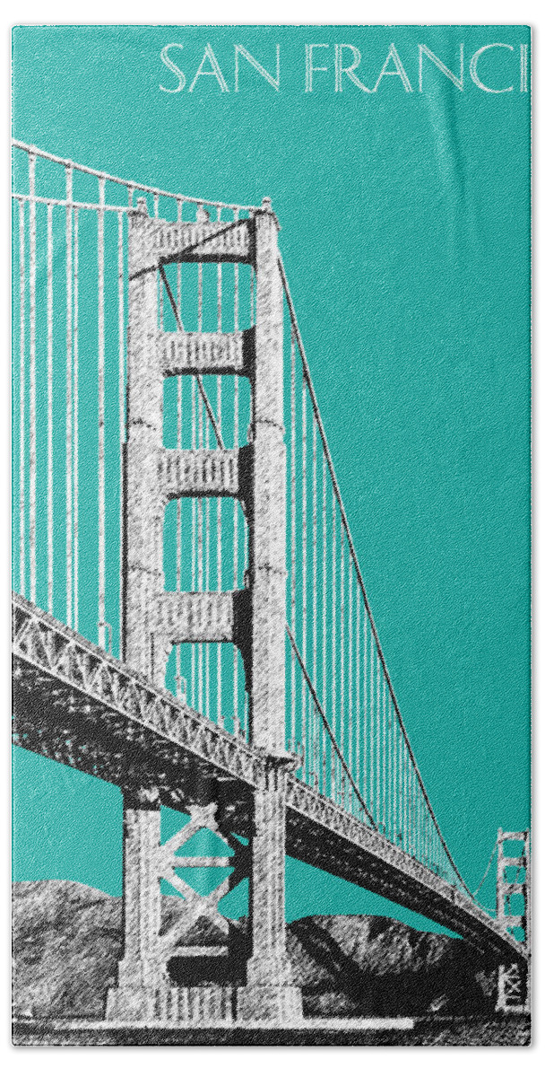 Architecture Beach Towel featuring the digital art San Francisco Skyline Golden Gate Bridge 2 - Teal by DB Artist