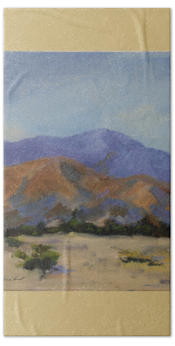 San Gorgonio Pass Beach Towel featuring the painting Mt San Jacinta at Sunrise by Maria Hunt