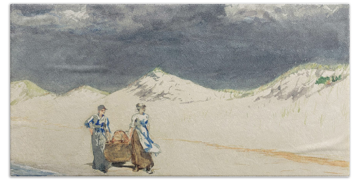 Winslow Homer Beach Towel featuring the drawing Sand and Sky by Winslow Homer