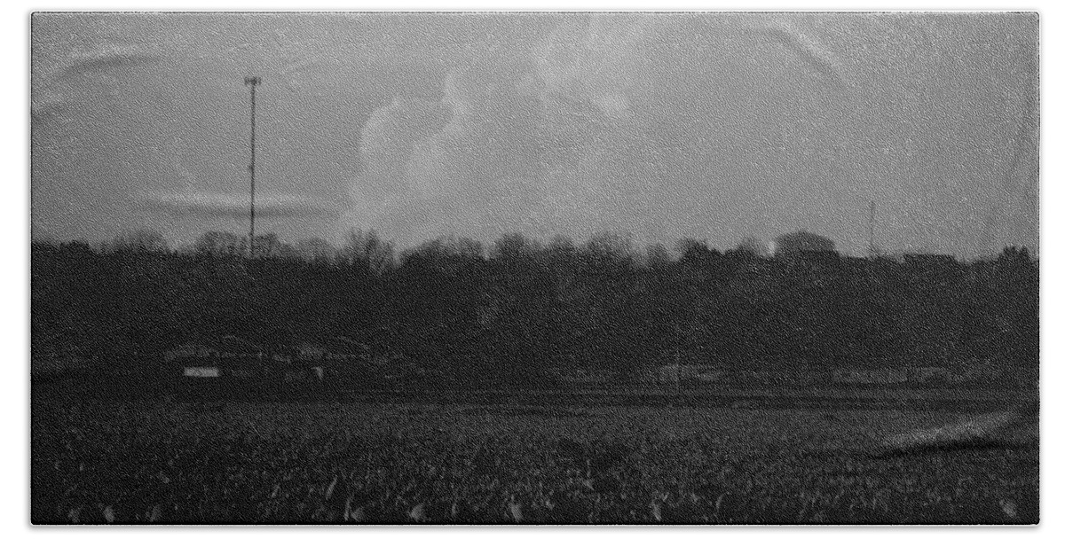 Stormscape Beach Towel featuring the photograph Sand Hill Cranes with Nebraska Thunderstorm by NebraskaSC