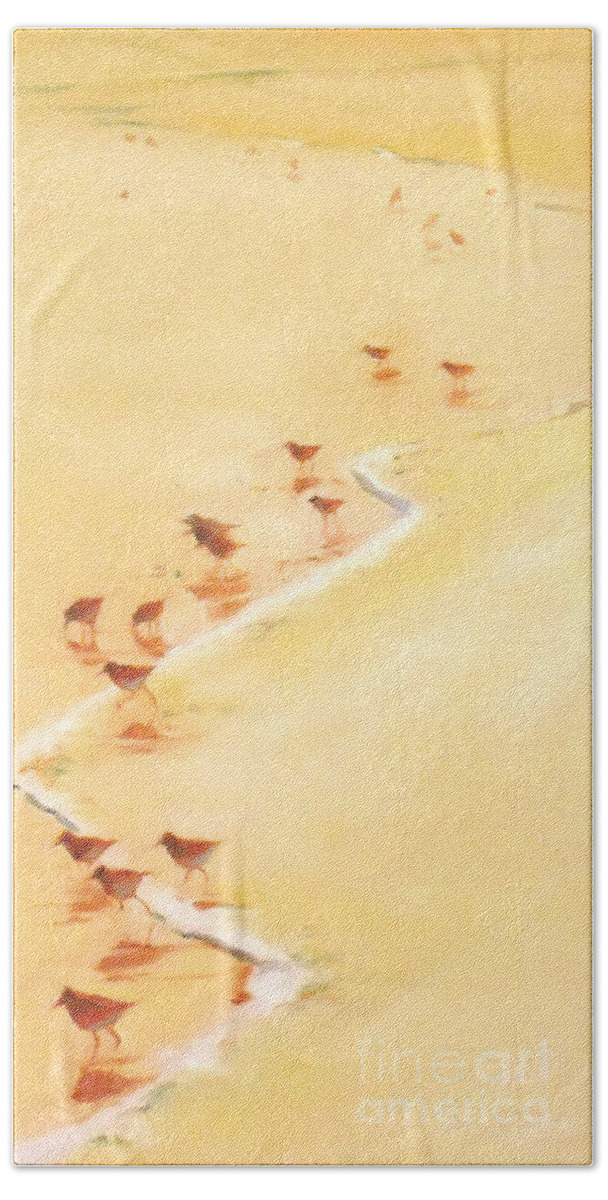 Sandpiper Beach Sheet featuring the painting Sandpiper Promenade by Mary Hubley