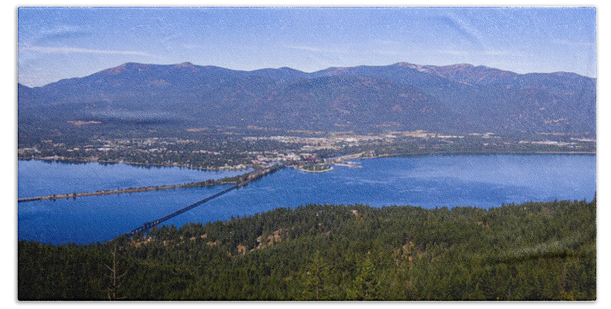 North Idaho Beach Sheet featuring the photograph Sandpoint from Trail 3 - 110923-021 by Albert Seger