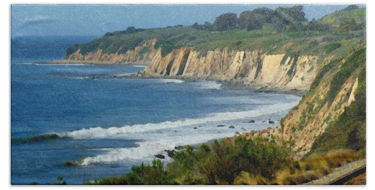 Santa Barbara Coast Beach Towel featuring the digital art Santa Barbara Coast by Ernest Echols