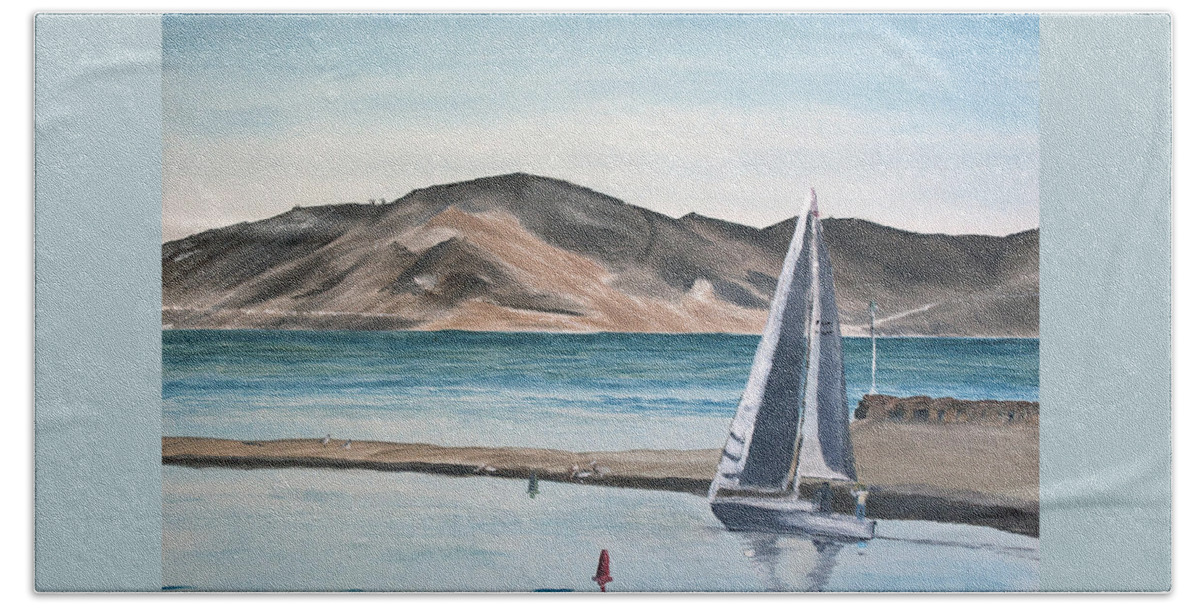 Harbor Beach Towel featuring the painting Santa Barbara Sailing by Ian Donley