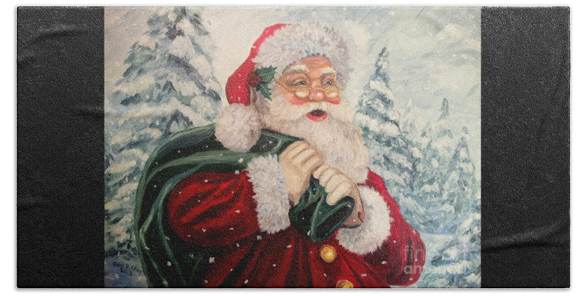 Santa Beach Towel featuring the painting Santa's On His Way by Julie Brugh Riffey