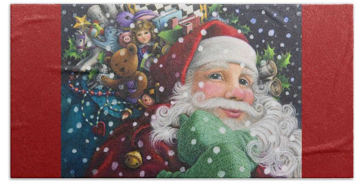 Santa Claus Beach Towel featuring the painting Santa's Toys by Lynn Bywaters