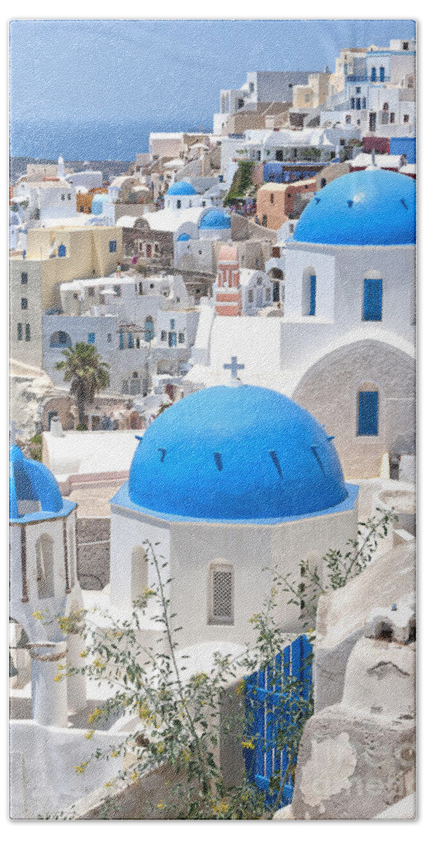 Greece Beach Towel featuring the photograph Santorini Oia Church 02 by Antony McAulay