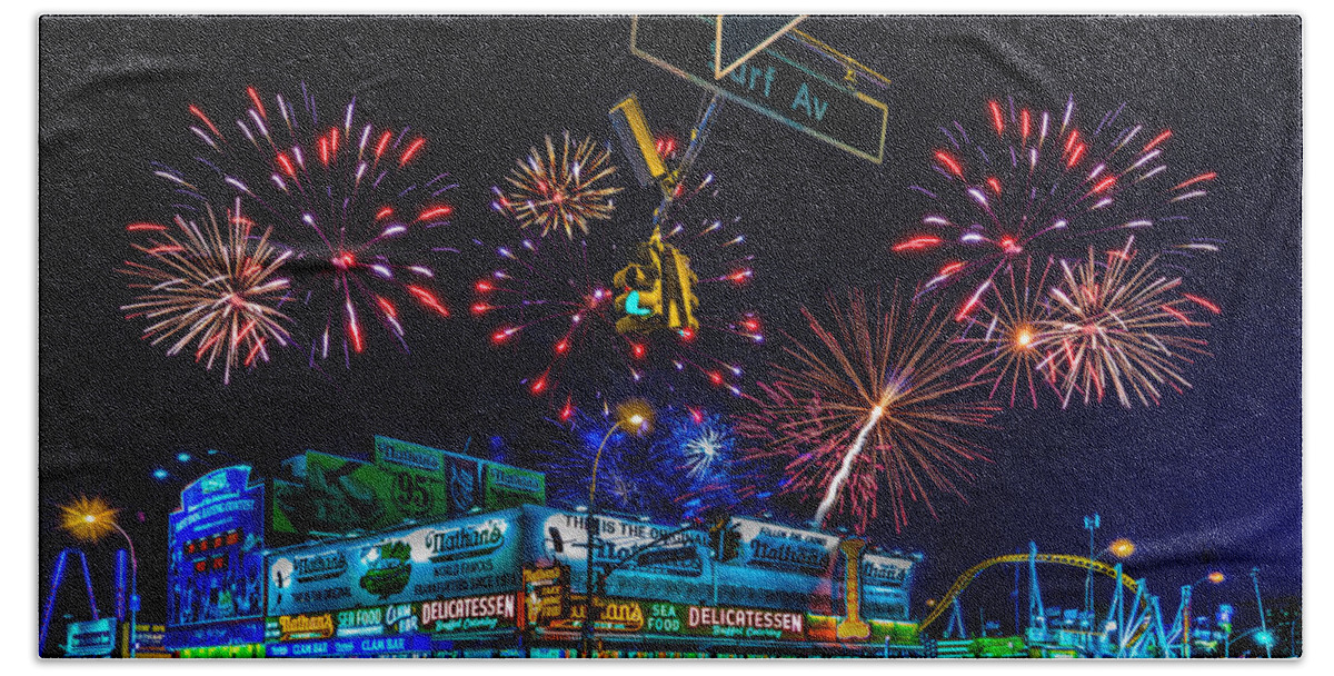 Fireworks Beach Sheet featuring the photograph Saturday Night At Coney Island by Chris Lord