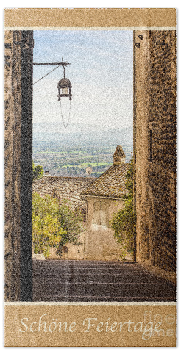 German Beach Towel featuring the photograph Schone Feiertage with Valley Outside Assisi by Prints of Italy