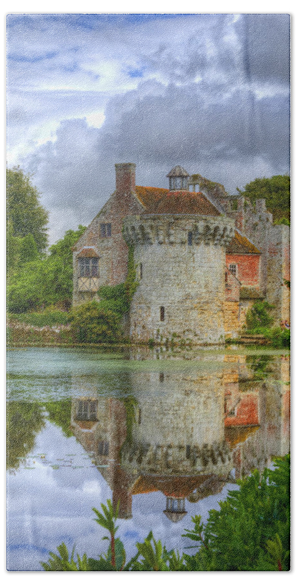 Architectural Beach Towel featuring the photograph Scotney Castle reflections by Chris Thaxter