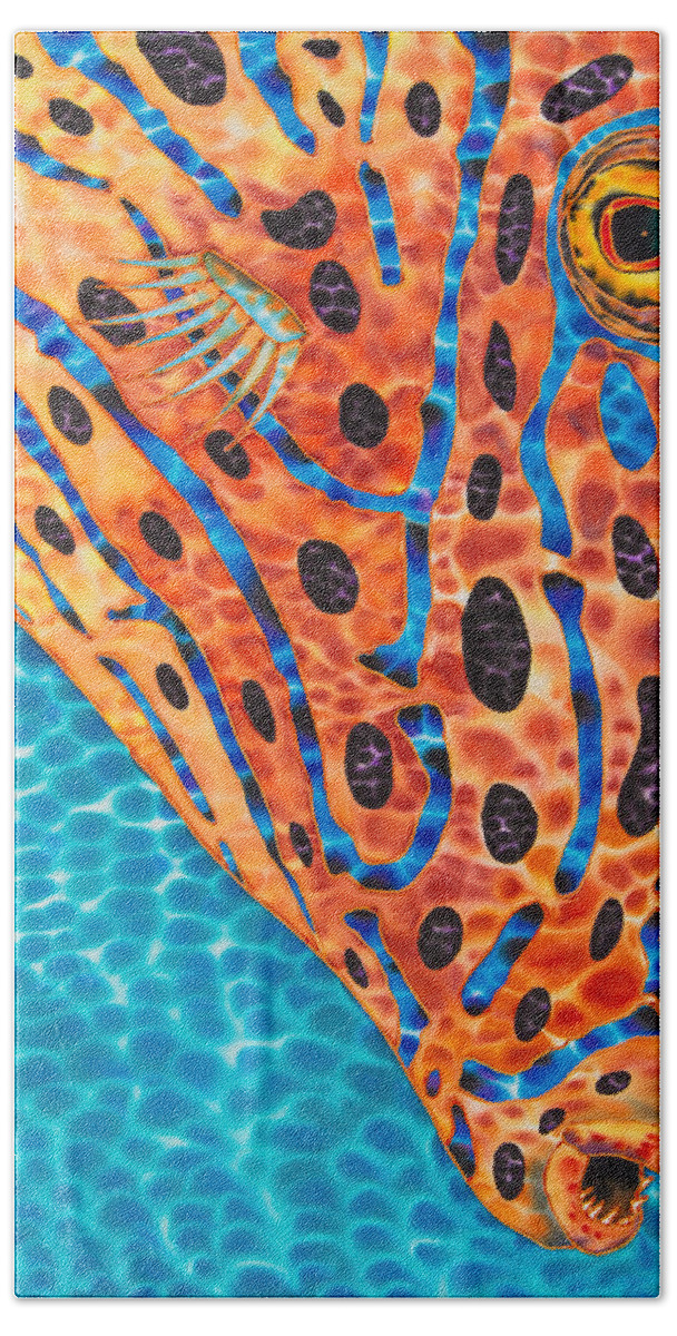 Scrawled Filefish Beach Towel featuring the painting Scrawled File Fish by Daniel Jean-Baptiste