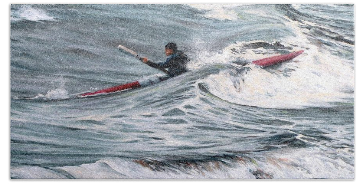Rockport Beach Towel featuring the painting Sea Kayaking in Rockport MA by Eileen Patten Oliver